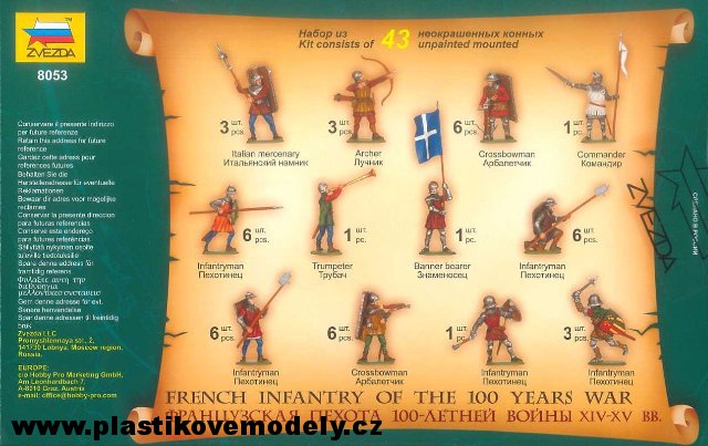 Wargames (AoB) figurky 8053 - French Infantry of the 100 Years War (Zvezda 1:72) 